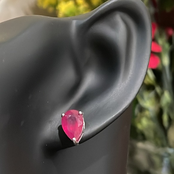 Jewelry - NWT Genuine Natural Ruby Earring Pear Shape in 925 Sterling Silver Hallmarked